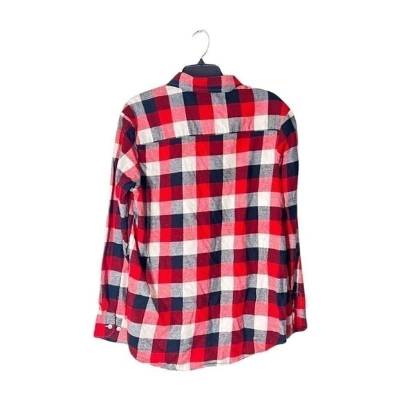 Club Room men M red BluePlaid Button Top shirt Long Sleeve fire plaid combo - Picture 2 of 3